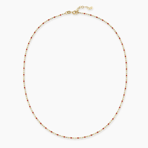 Red and White Enamel Yellow Gold Golf Necklace - Nev Jewellery