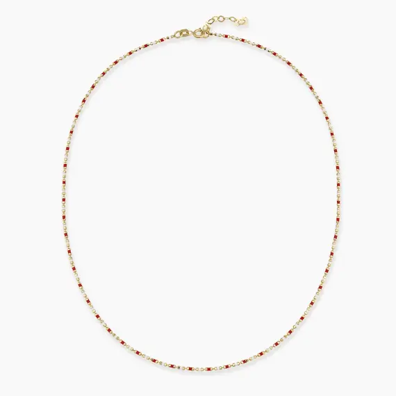 Red and White Enamel Yellow Gold Golf Necklace - 1