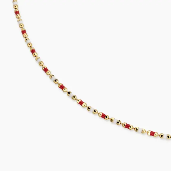 Red and White Enamel Yellow Gold Golf Necklace - 2