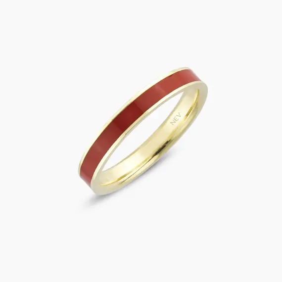Red Enamel Gold Ring - 4