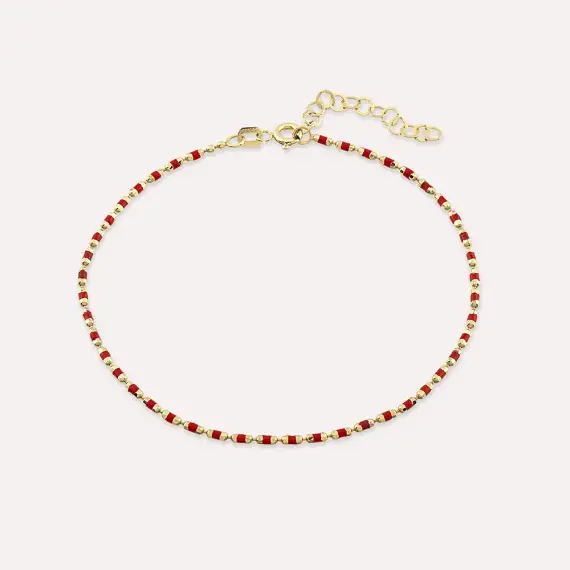 Red Enamel Yellow Gold Golf Bracelet - 1