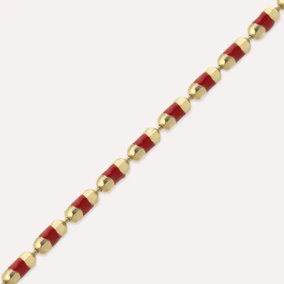 Red Enamel Yellow Gold Golf Bracelet - 3