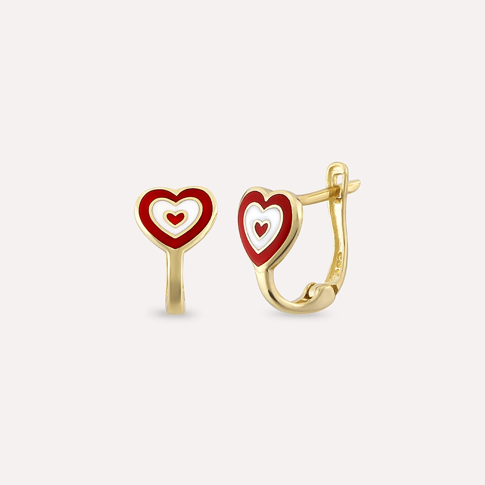 Red Heart Yellow Gold Child Earring - 1