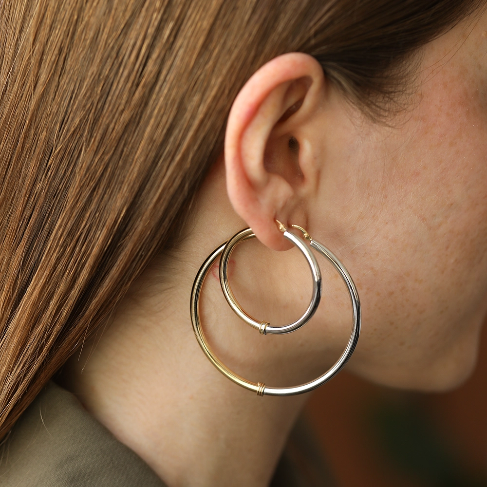 Regina L Yellow and White Gold Hoop Earrings - Nev Jewellery (1)