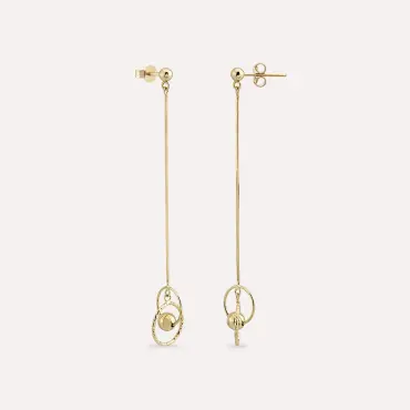 Reina Sarı Altın Sallantılı Küpe - Nev Jewellery (1)