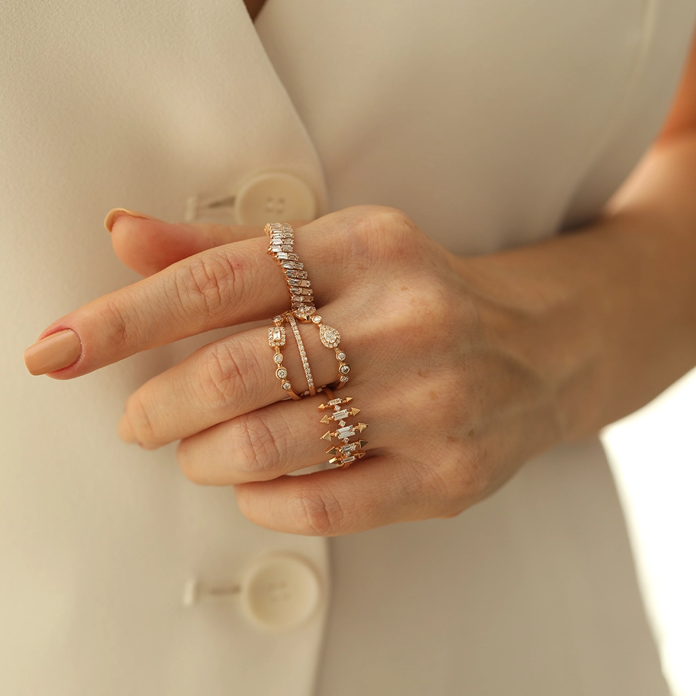 Remi 0.34 CT Baget Pırlanta Taşlı Rose Altın Yüzük - Nev Jewellery (1)