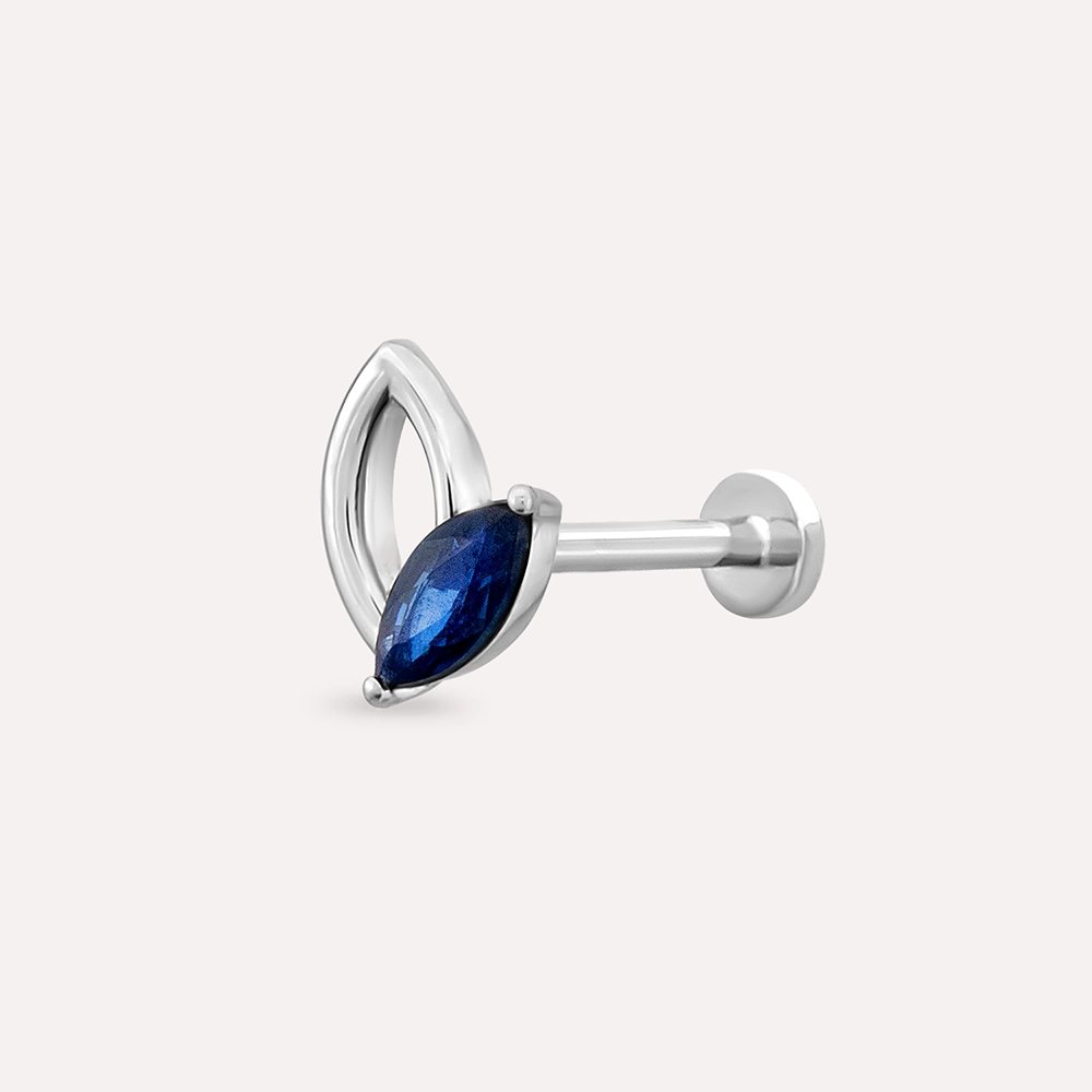 Rhea Markiz Kesim Blue Safir Taşlı Beyaz Altın Piercing - 1