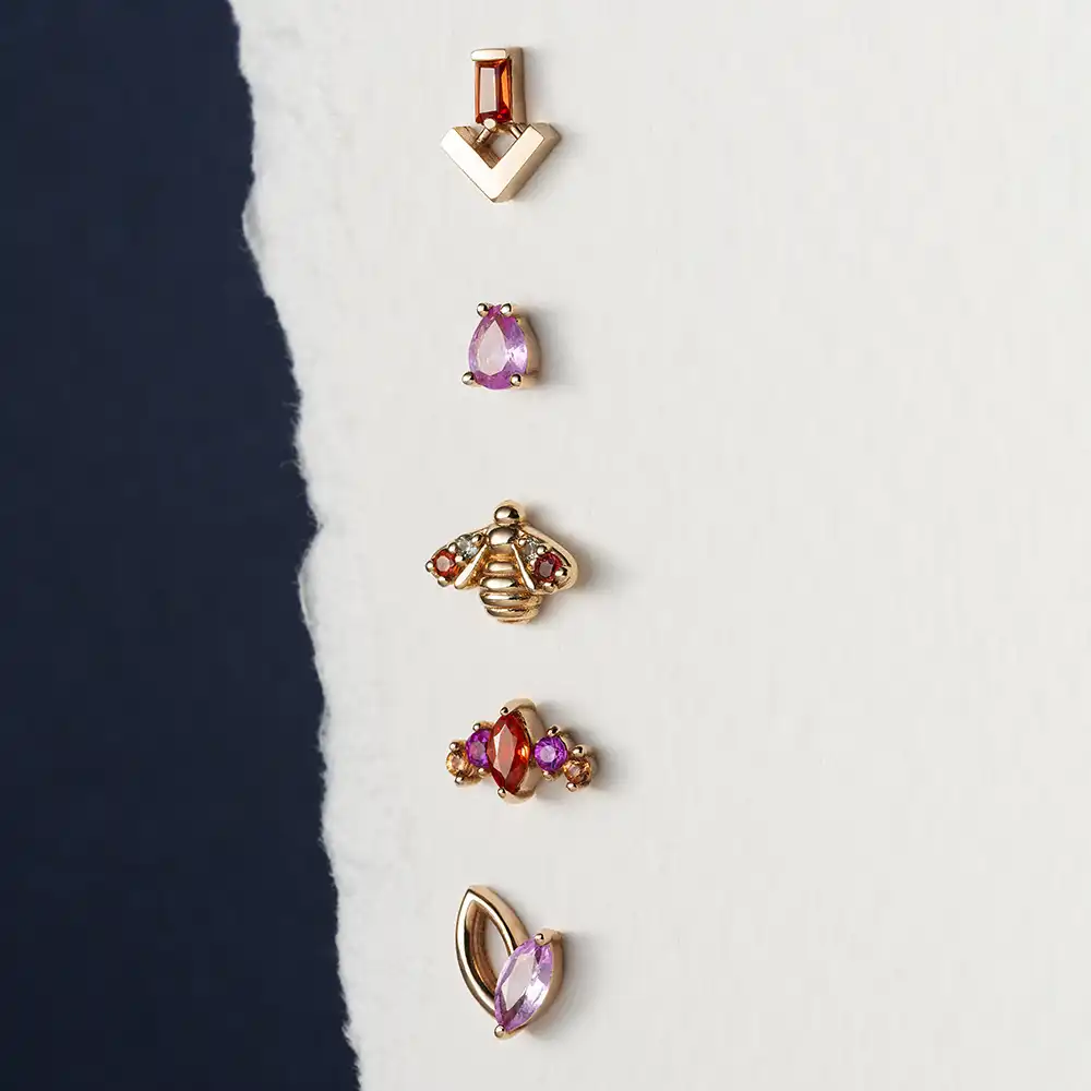 Rhea Markiz Kesim Pink Safir Taşlı Rose Altın Piercing - 3