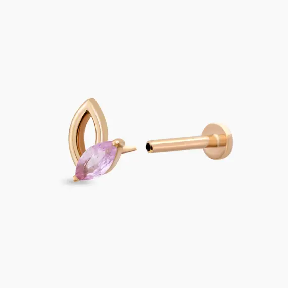 Rhea Markiz Kesim Pink Safir Taşlı Rose Altın Piercing - 5
