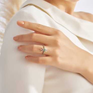 Rhostar 0.51 CT Emerald and Diamond Yellow Gold Ring - Nev Jewellery (1)