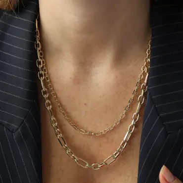 Rigol Yellow Gold Papperclip Necklace - Nev Jewellery (1)