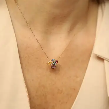 Rio 2.16 CT Multicolor Sapphire and Diamond Rose Gold Necklace - Nev Jewellery (1)