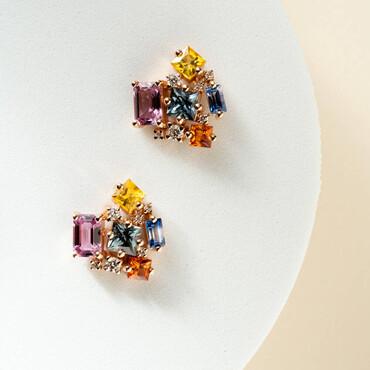 Rio 4.10 CT Multicolor Sapphire and Diamond Rose Gold Earrings - Nev Jewellery