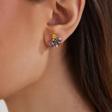 Rio 4.10 CT Multicolor Sapphire and Diamond Rose Gold Earrings - Nev Jewellery (1)