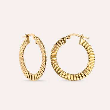 Ruffle Sarı Altın Halka Küpe - Nev Jewellery