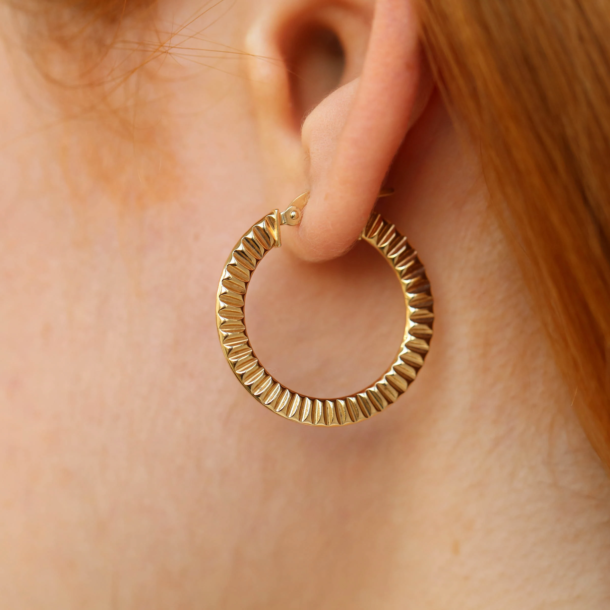 Ruffle Yellow Gold Hoop Earring - 2