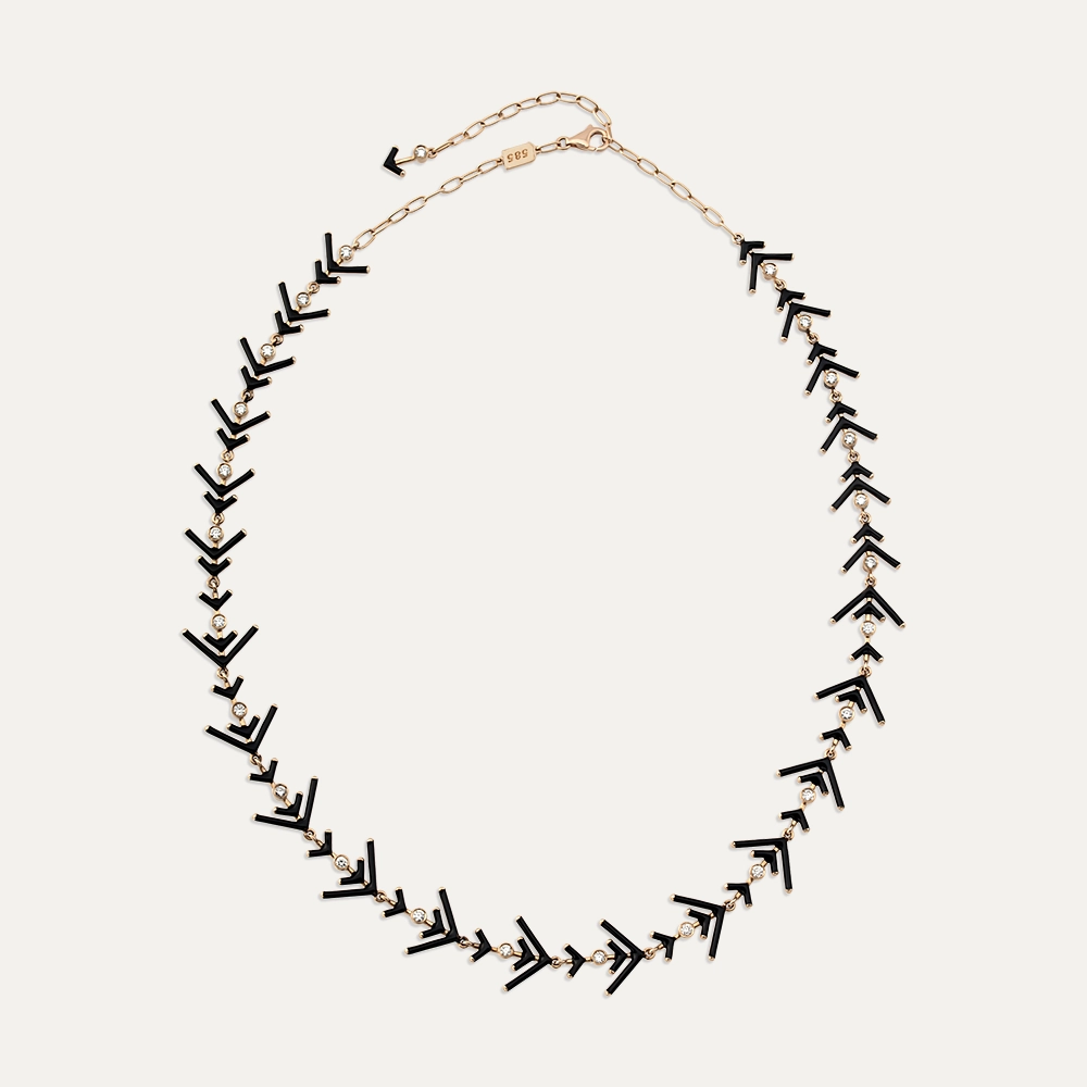 Rune 0.79 CT Diamond and Black Enamel Necklace - 1