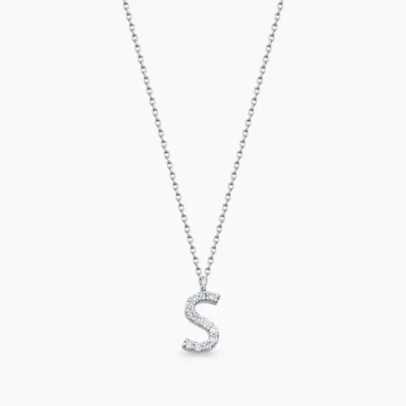 S Harf 0.08 CT Pırlanta Taşlı Beyaz Altın Kolye - 1