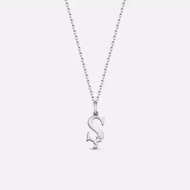 Ş Harf Baget Pırlanta Taşlı Beyaz Altın Kolye - Nev Jewellery (1)