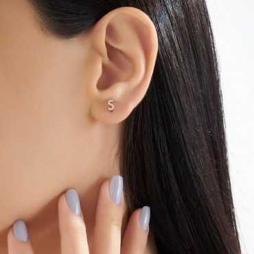 Ş Harf Pırlanta Taşlı Rose Altın Mini Tek Küpe - Nev Jewellery