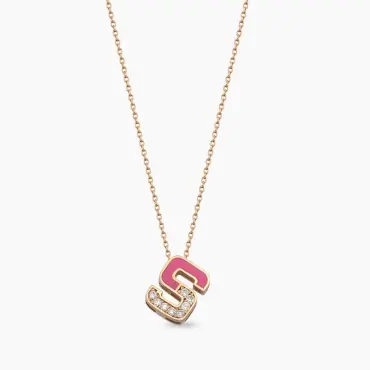 S Harf Pırlanta Taşlı ve Pembe Mineli Rose Altın Kolye - Nev Jewellery (1)