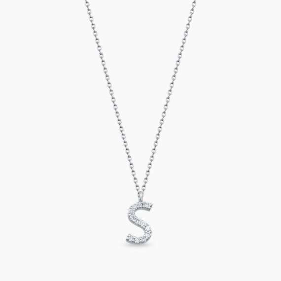 S Letter 0.08 CT Diamond White Gold Necklace - Nev Jewellery