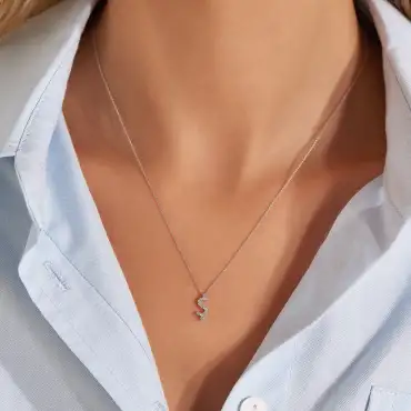 Ş Letter 0.08 CT Diamond Whitw Gold Necklace - Nev Jewellery (1)