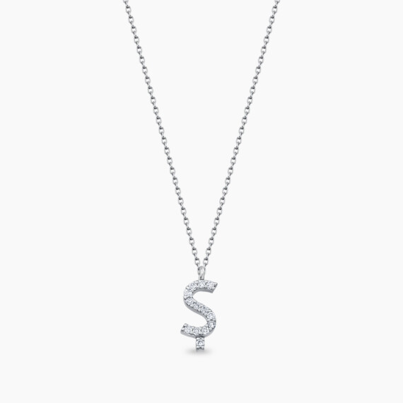 Ş Letter 0.08 CT Diamond Whitw Gold Necklace - Nev Jewellery