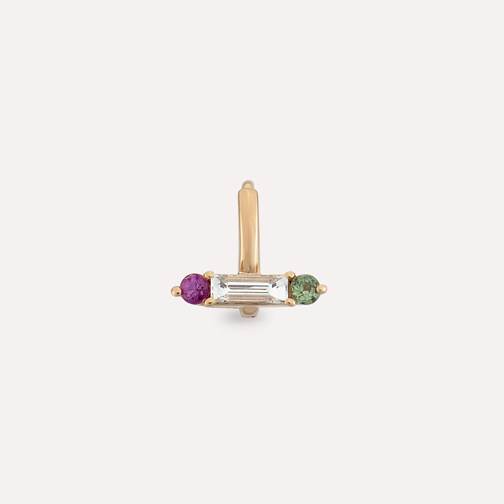 Sara Baget Pırlanta, Purple ve Green Safir Taşlı Rose Altın Halka Piercing - 1