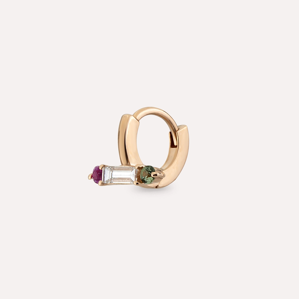 Sara Baguette Cut Diamond, Purple and Green Sapphire Hoop Piercing - 3