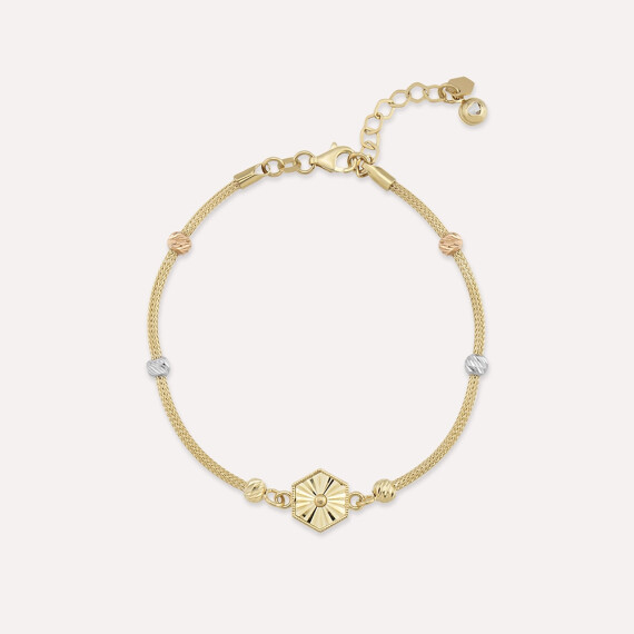 Sarı Altın Altıgen Yonca Bileklik - Nev Jewellery