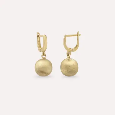 Sarı Altın Dokulu Sallantılı Top Küpe - Nev Jewellery (1)