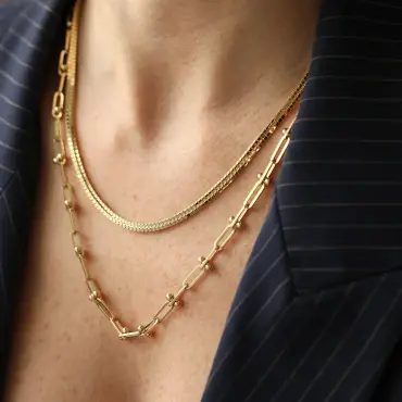 Scale Yellow Gold Herringborn Necklace - Nev Jewellery (1)