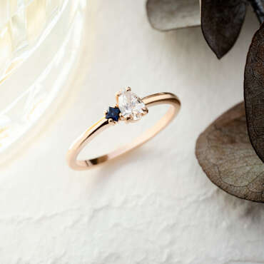 Scilla 0.35 CT Pear Cut Diamond and Sapphire Rose Gold Ring - Nev Jewellery