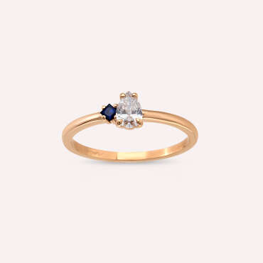 Scilla 0.35 CT Pear Cut Diamond and Sapphire Rose Gold Ring - Nev Jewellery (1)