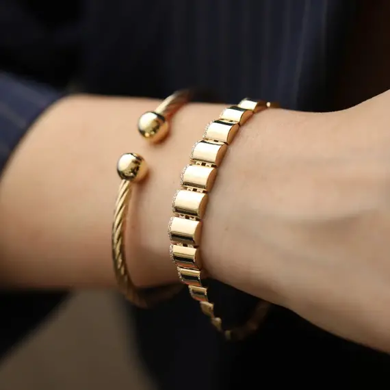 Scrowl Sarı Altın Kelepçe Bilezik - 3