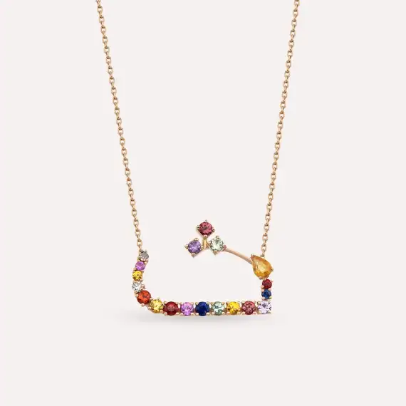 ﺙ Se Letter 1.65 CT Diamond and Multicolor Sapphire Rose Gold Necklace - 1