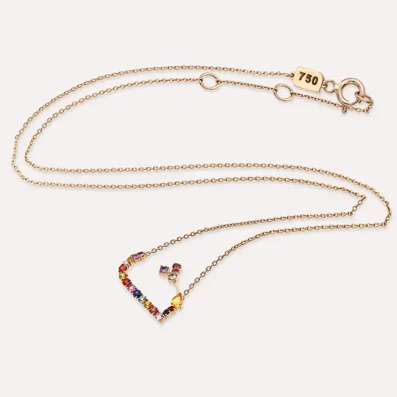 ﺙ Se Letter 1.65 CT Diamond and Multicolor Sapphire Rose Gold Necklace - 3