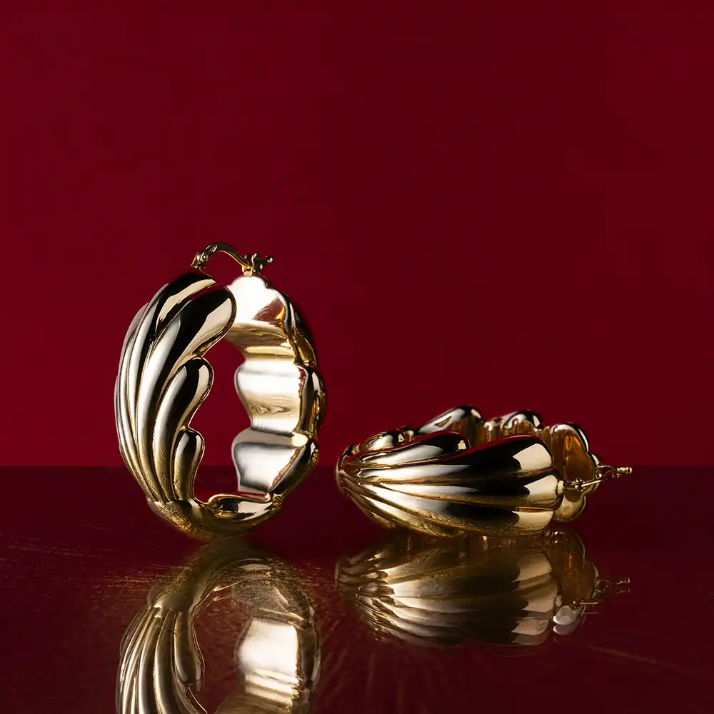 Seashell Sarı Altın İtalyan Halka Küpe - 4