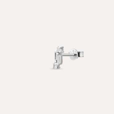 Seed 0.04 CT Baget Pırlanta Taşlı Beyaz Altın Mini Tek Küpe - Nev Jewellery (1)