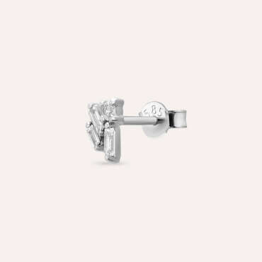 Seed 0.08 CT Baget Pırlanta Taşlı Beyaz Altın Mini Tek Küpe - Nev Jewellery (1)