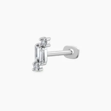 Seed 0.05 CT Baget Pırlanta Taşlı Beyaz Altın Piercing - Nev Jewellery (1)