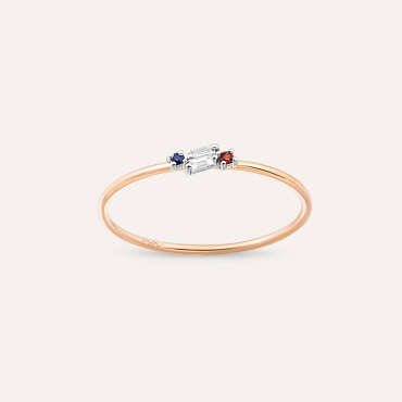 Seed 0.07 CT Multicolor Sapphire and Baguette Cut Diamond Ring - Nev Jewellery