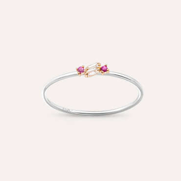 Seed 0.07 CT Pink Safir ve Baget Pırlanta Taşlı Yüzük - Nev Jewellery