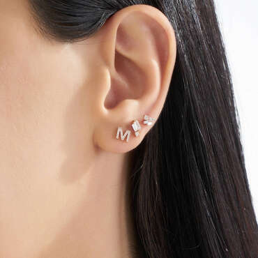 Seed 0.08 CT Baget Pırlanta Taşlı Rose Altın Mini Tek Küpe - Nev Jewellery