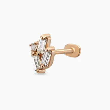 Seed 0.08 CT Baget Pırlanta Taşlı Rose Altın Piercing - Nev Jewellery (1)
