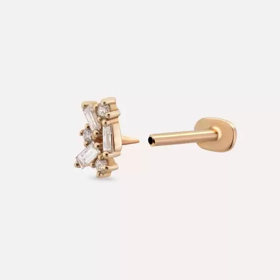 Seed 0.09 CT Baget Pırlanta Taşlı Rose Altın Piercing - 4