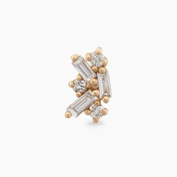 Seed 0.09 CT Baget Pırlanta Taşlı Rose Altın Piercing - 3