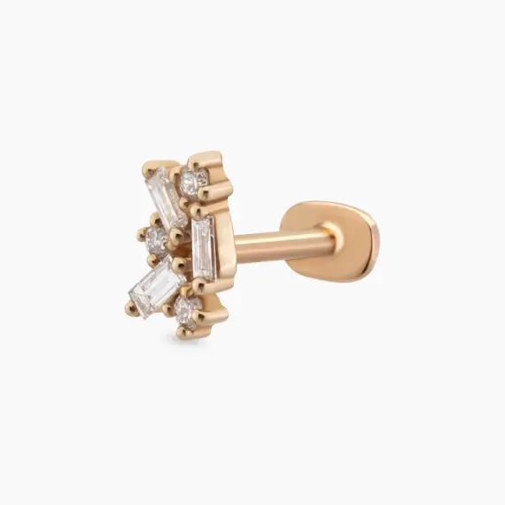 Seed 0.09 CT Baget Pırlanta Taşlı Rose Altın Piercing - 1