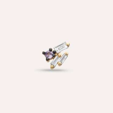 Seed 0.09 CT Baguette Cut Diamond and Purple Sapphire Mini Single Earring - Nev Jewellery